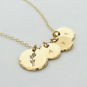 Personalized Waterproof Multi Disk Necklace, Initial Necklace, Mother's Day, Birth Flower, Gift | 14kt Gold Fill, Sterling Silver, Rose Gold