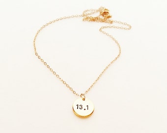 Half Marathon 14kt gold Necklace  // 13.1 miles // Engraved Necklace // Hand-Stamped // Delicate Necklace // 1/2 Marathon Necklace// Runner