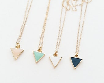 Tiny Triangle Necklace, 14kt Gold, Pink, Turquoise, White, Black, Dainty Necklace, Gift for Her, Epoxy, Colourful, Bridesmaids, Matching Set