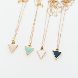 Tiny Triangle Necklace, 14kt Gold, Pink, Turquoise, White, Black, Dainty Necklace, Gift for Her, Epoxy, Colourful, Bridesmaids, Matching Set image 1