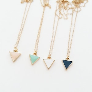 Tiny Triangle Necklace, 14kt Gold, Pink, Turquoise, White, Black, Dainty Necklace, Gift for Her, Epoxy, Colourful, Bridesmaids, Matching Set image 1