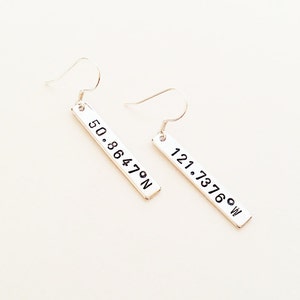 Coordinates Earrings, Personalized, Name, Initials, Silver, Rose Gold, Gold, Custom Earrings, Latitude Longitude, Engraved Earrings, Gift image 7