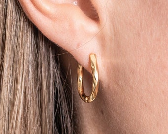 Gold Filled Twisted Hoop, Textured Hoop, Geometric Earring, Unique, Gift for her