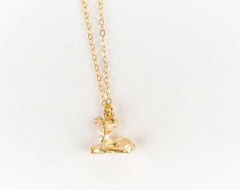Tiny Gold Deer Necklace // Deer Jewelry //Layering Necklace // 14kt Gold Necklace // Fierce Deer