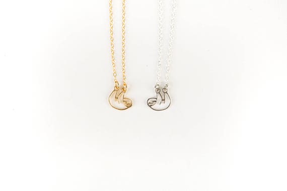 Sloth Necklace, Sterling Silver Jewelry, Silver Sloth, Gold Sloth, Tiny Sloth, Layering Necklace, Gift, Dainty, Gift for Her
