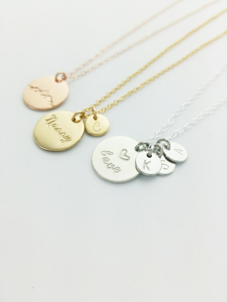 Personalized Disk with Tiny 6mm Initials Necklace, Waterproof, Mother Necklace, Grandma Necklace, Mother's Day, Grandma Gift, Initials image 1