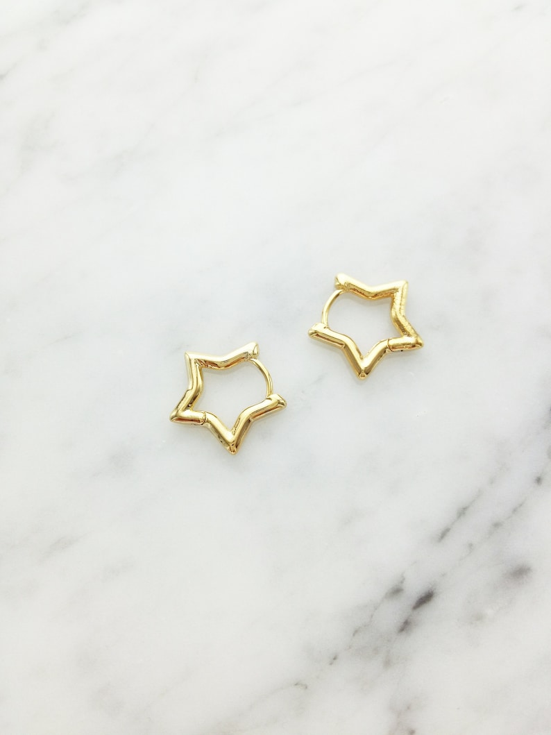 Dainty Star Hoop Earrings, Star Earrings, Hoop, Gift For Her, Mother's Day, Graduation, 16kt Gold, Unique, Punk, Party Earrings, Birthday image 6