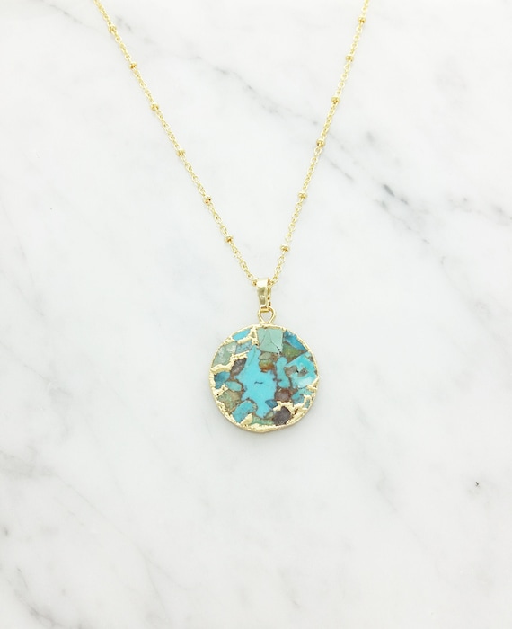 chef terug rundvlees Turquoise schijf ketting edelsteen ketting turkoois - Etsy Nederland