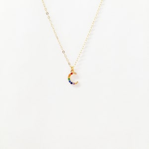 Rainbow Moon Necklace, Rainbow Necklace, Pride, LGBTQ, Queer, Lesbian Jewelry, Gay Pride, Feminist image 5
