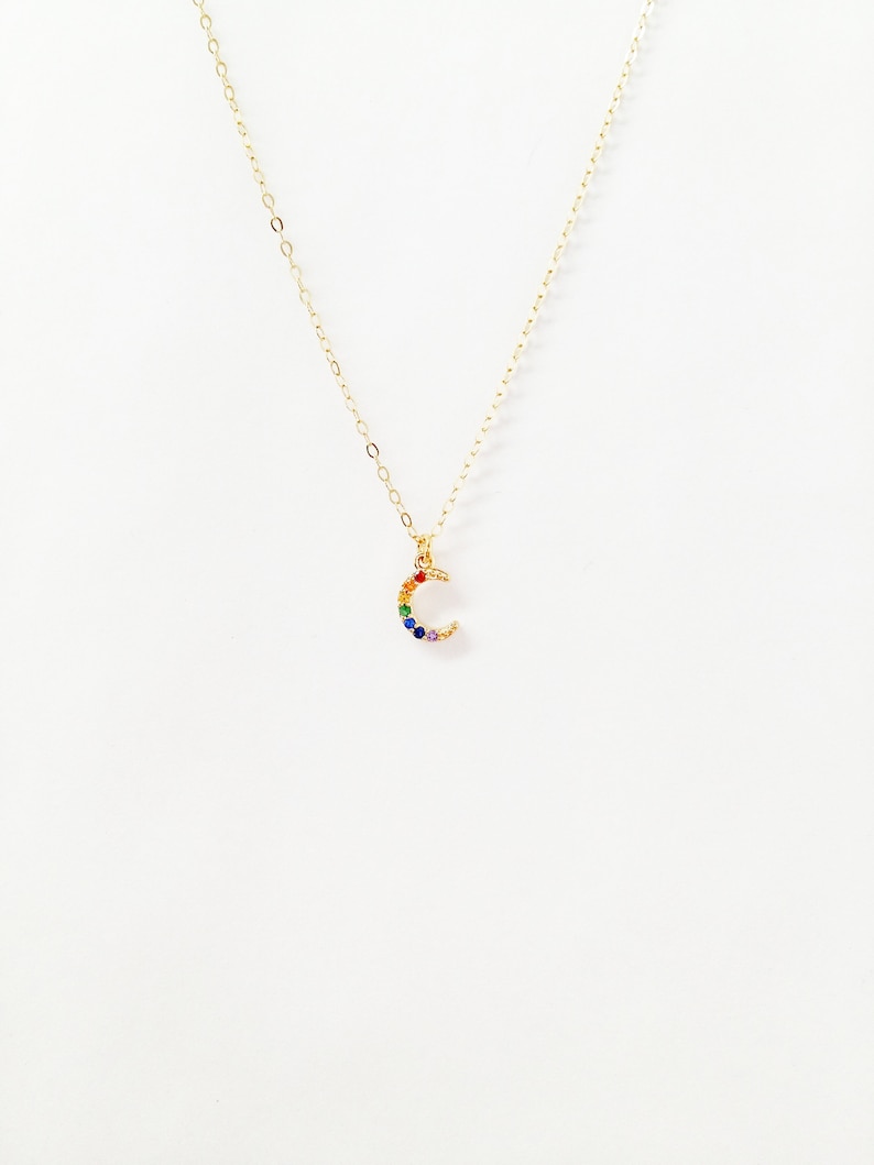 Rainbow Moon Necklace, Rainbow Necklace, Pride, LGBTQ, Queer, Lesbian Jewelry, Gay Pride, Feminist image 5