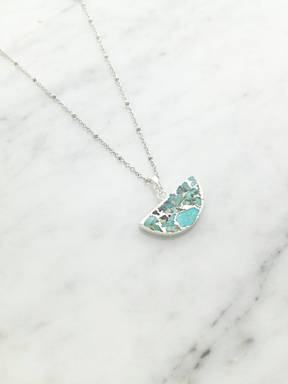 Turquoise Half Moon Necklace Gemstone 