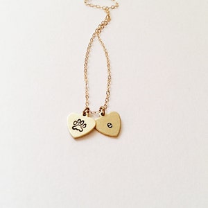 Pet Initial Heart Necklace // 14kt Gold // Initial Necklace // Custom Pet Necklace // Paw Print Necklace // Best Friends zdjęcie 4