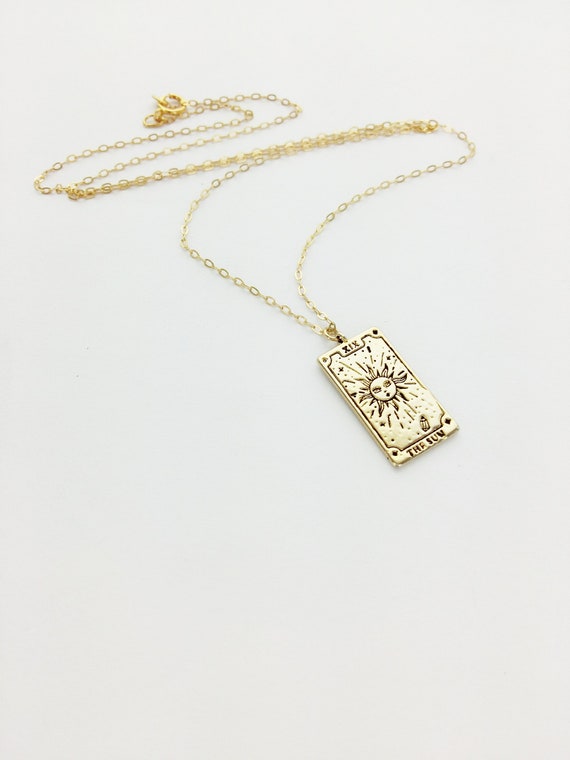 Dainty Tarot Card Necklace the Sun the 