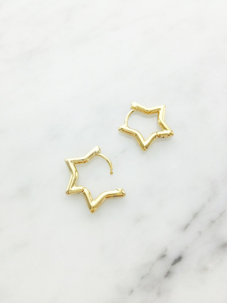 Dainty Star Hoop Earrings, Star Earrings, Hoop, Gift For Her, Mother's Day, Graduation, 16kt Gold, Unique, Punk, Party Earrings, Birthday image 3