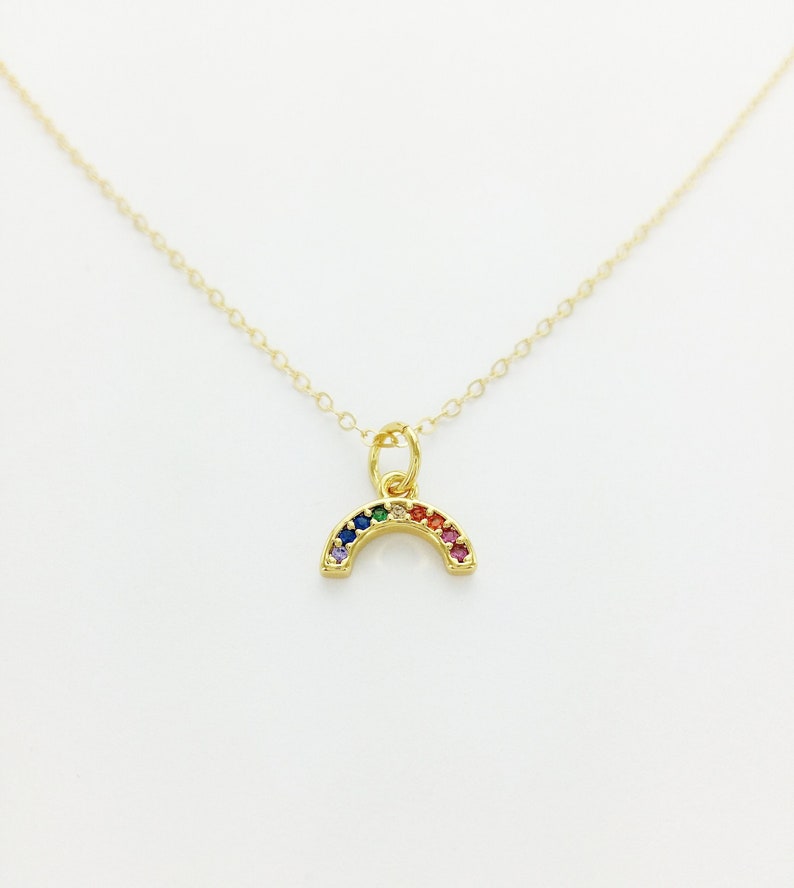 Rainbow Necklace, Gold Filled, Waterproof, Pride, LGBTQ, Queer, Lesbian Jewelry, Gay Pride, Feminist image 1