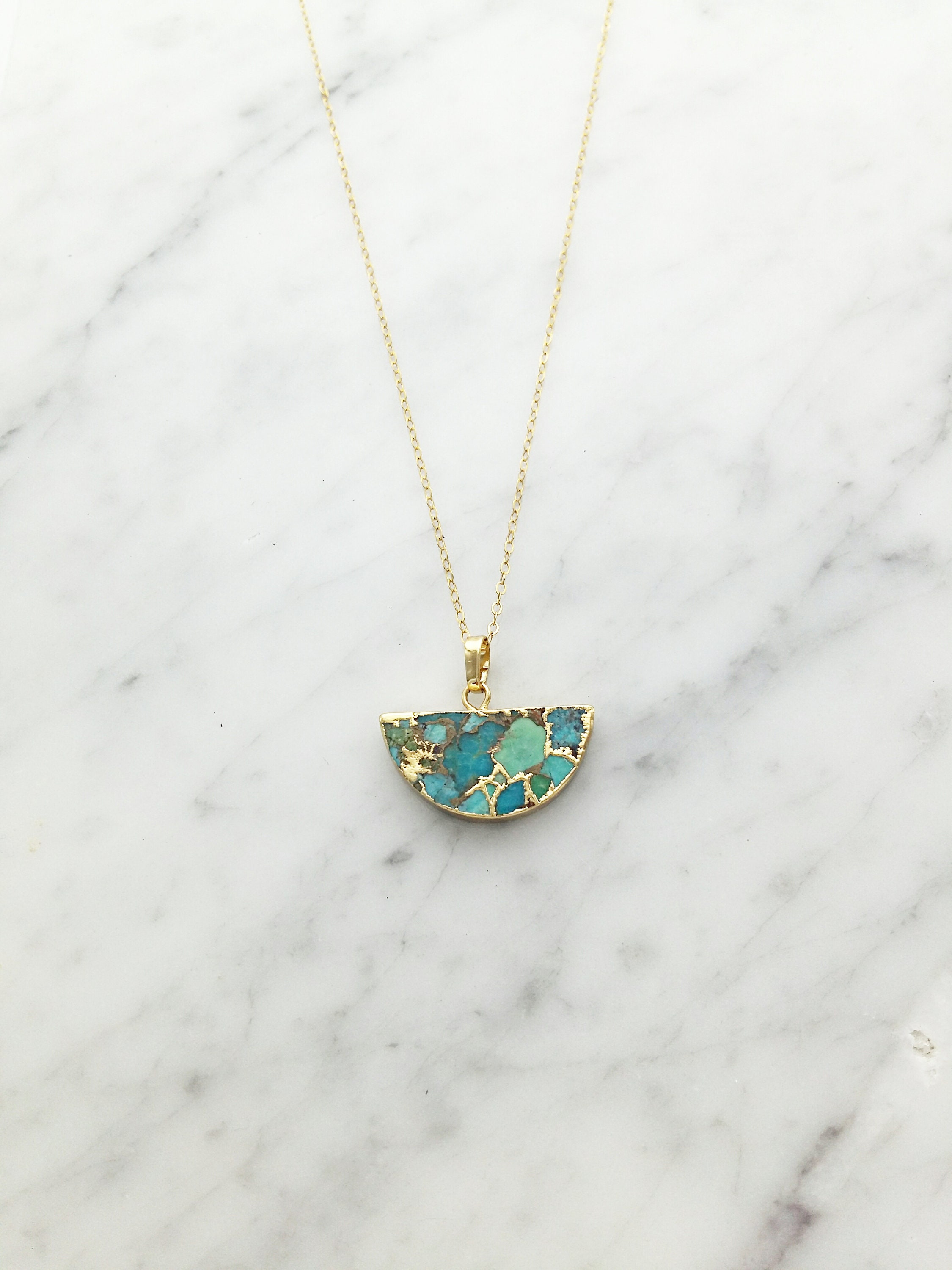 Turquoise Half Moon Necklace Gemstone 