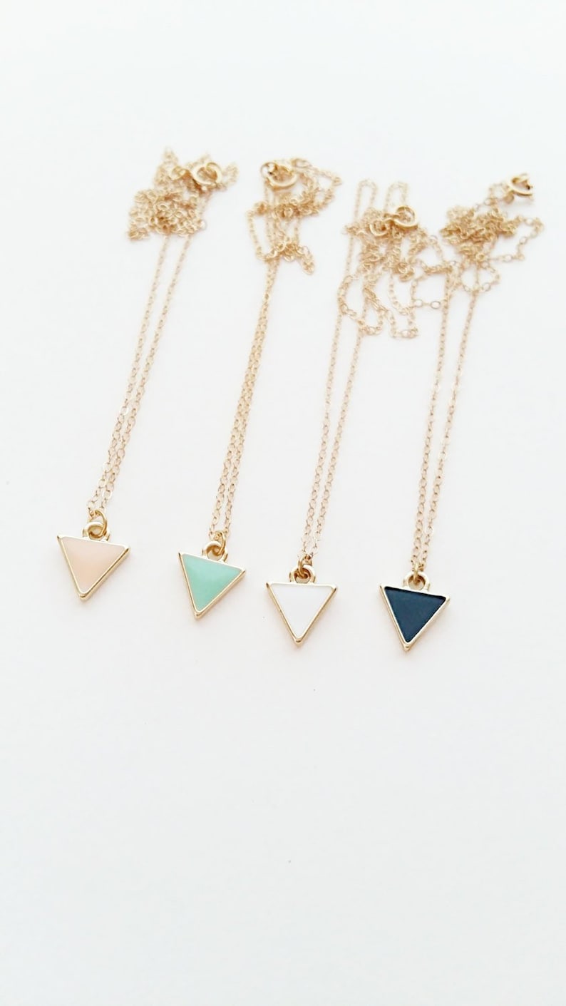 Tiny Triangle Necklace, 14kt Gold, Pink, Turquoise, White, Black, Dainty Necklace, Gift for Her, Epoxy, Colourful, Bridesmaids, Matching Set image 1