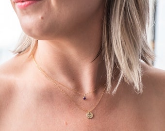 Dainty Birthstone Necklace, Waterproof, Sterling Silver or 14kt Gold Fill, Birthday Gift, Family Necklace