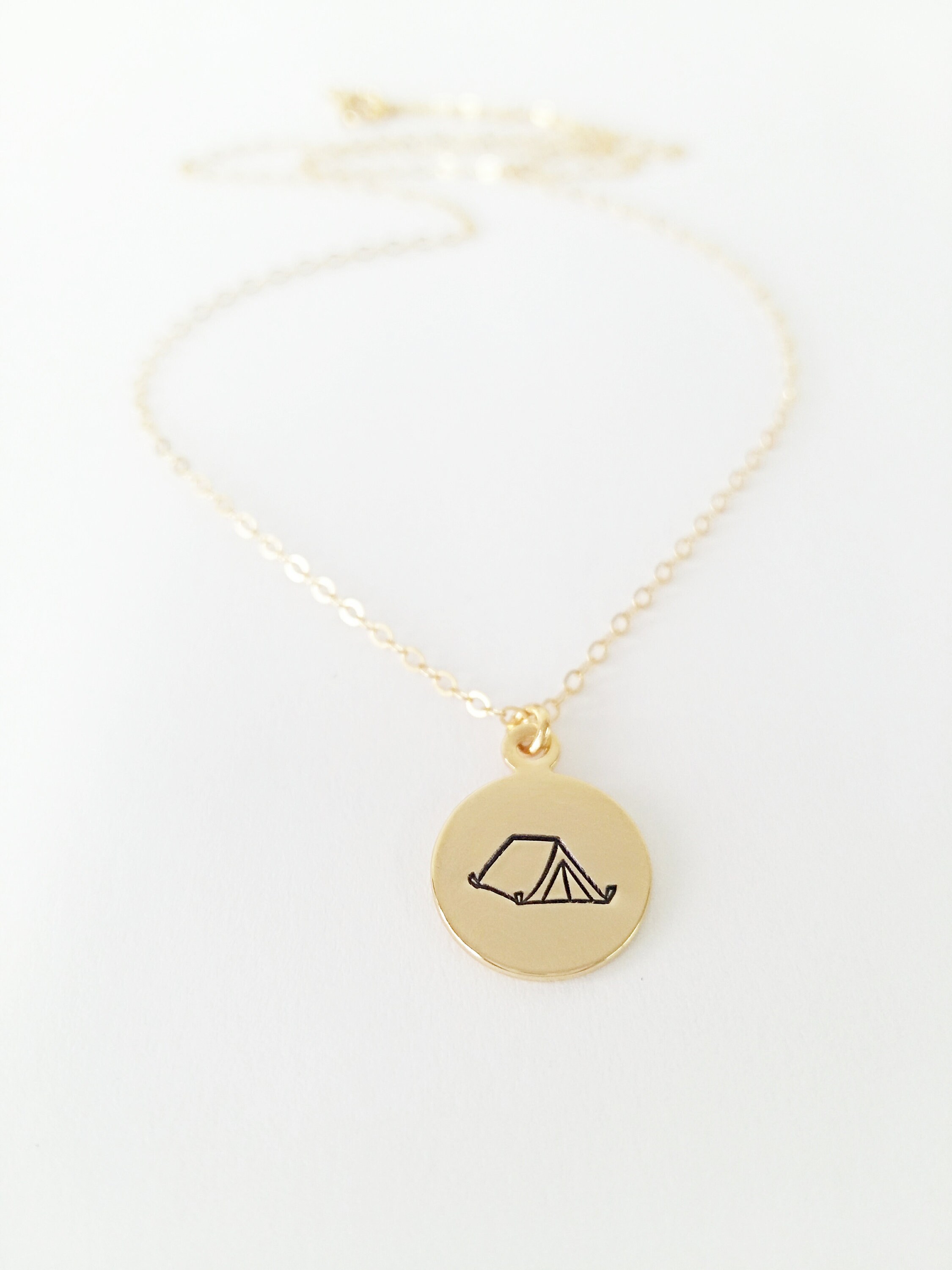 Tent Necklace // Camping Necklace // 14kt Gold Sterling Etsy