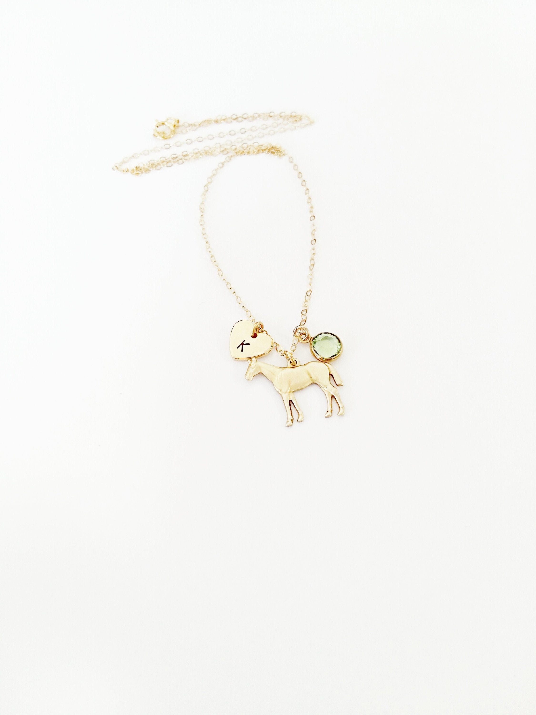 Horse Charm Necklace, Gold or Silver, Initial Necklace, Birthstone Necklace, Horse, Charm Jewelry, Horse Jewelry, Daughter Gift, Birthday