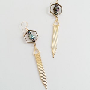 Mystic Quartz Geometric Earrings // Geometric Jewelry // Dangle Earrings // Stone Earrings // Stone and Metal earrings // Mystic Quartz image 4