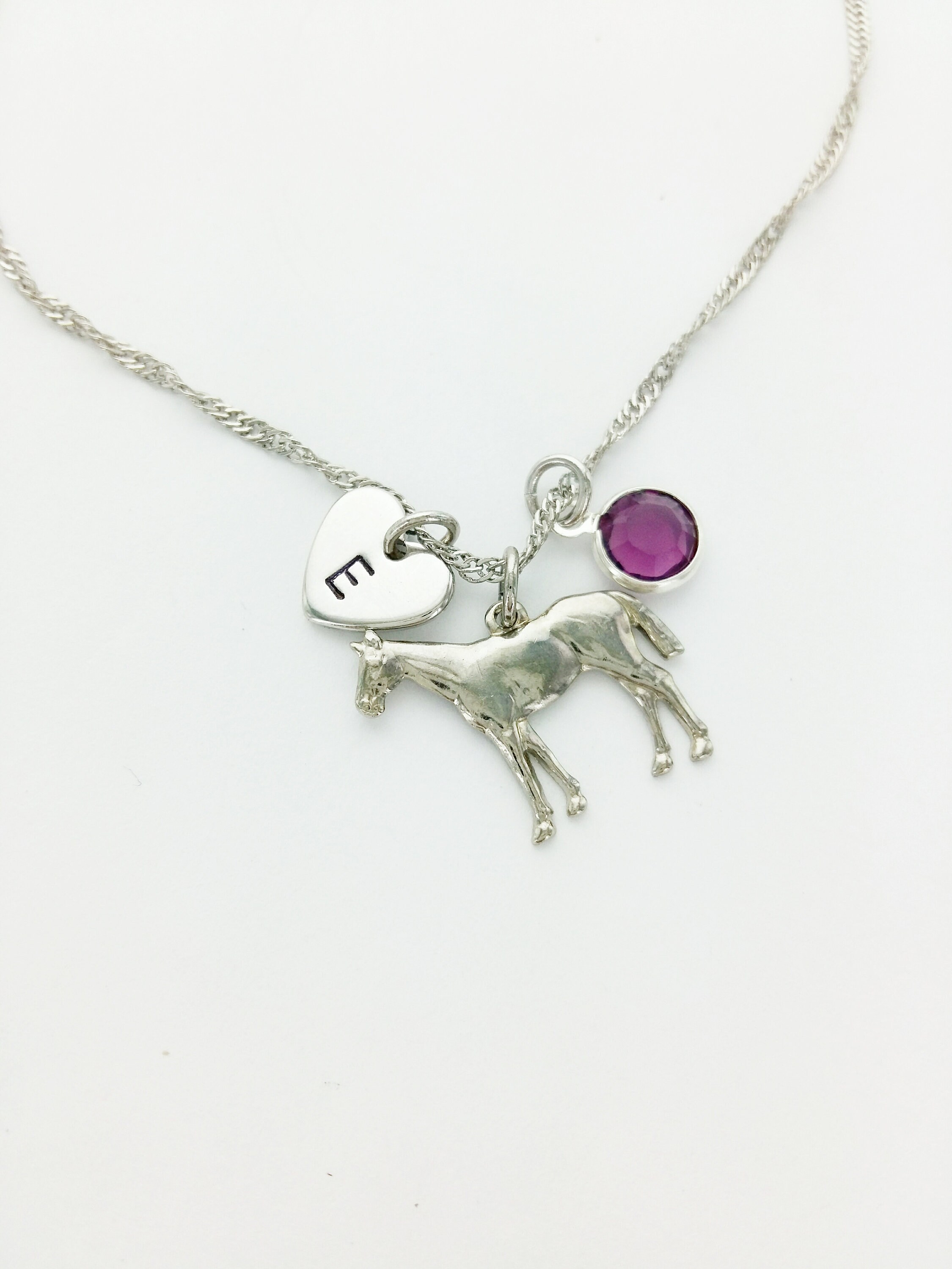 Horse Charm Necklace, Gold or Silver, Initial Necklace, Birthstone Necklace, Horse, Charm Jewelry, Horse Jewelry, Daughter Gift, Birthday