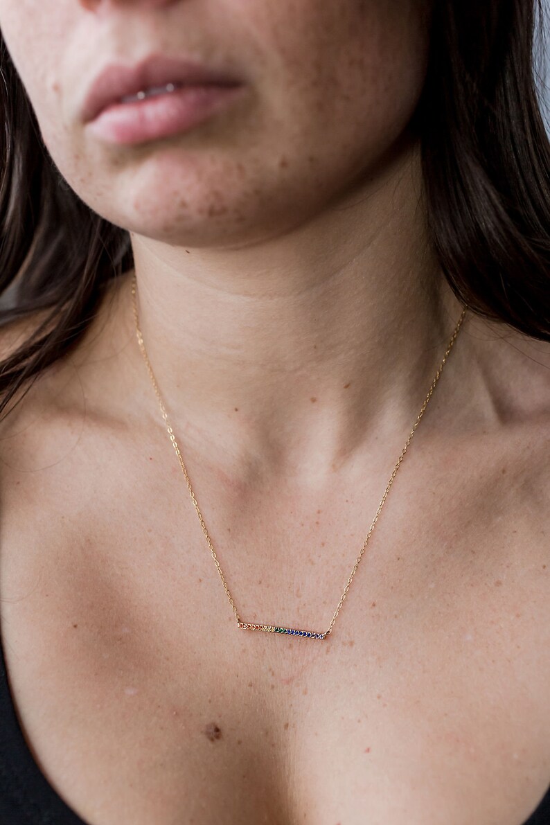 Sister Gift Cubic Zirconia Bar Necklace Crystal Necklace Bar Necklace Layering Necklace Gift for Her Mother Daughter