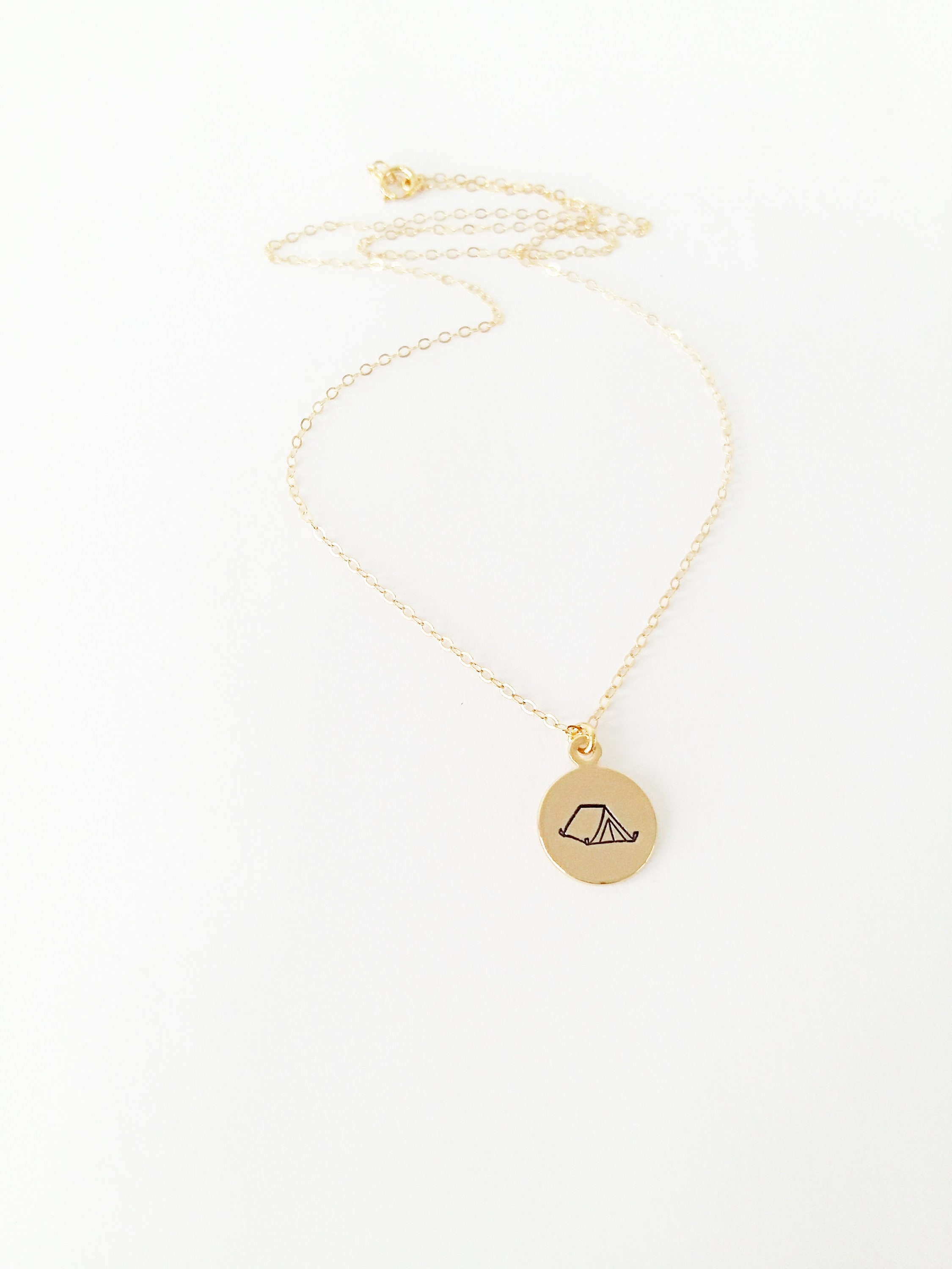 Tent Necklace // Camping Necklace // 14kt Gold Sterling Etsy