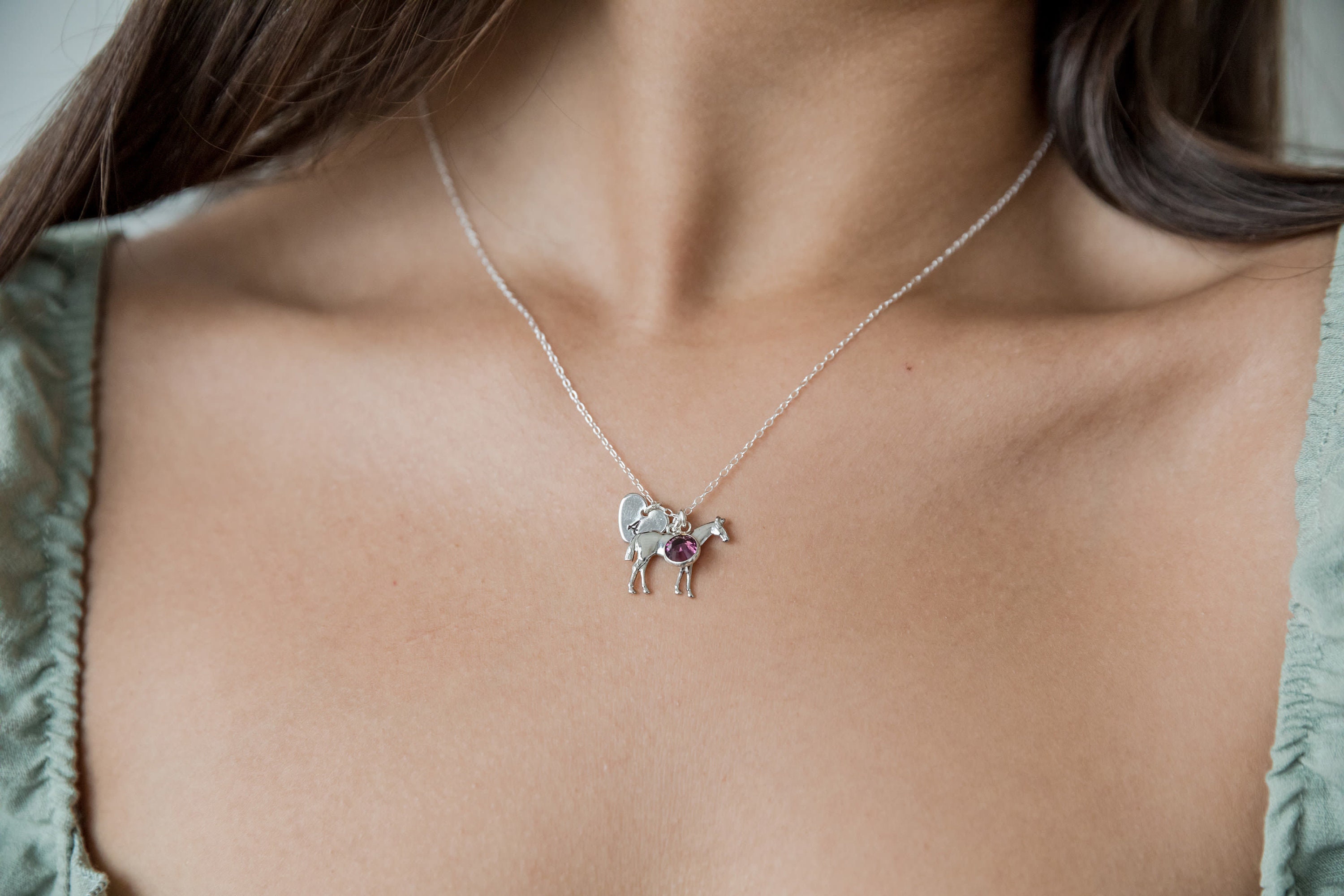Horse Charm Necklace, Gold or Silver, Initial Necklace, Birthstone Necklace, Horse, Charm Jewelry, Horse Jewelry, Daughter Gift, Birthday