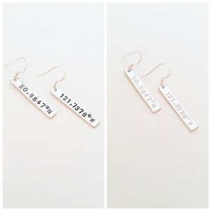 Coordinates Earrings, Personalized, Name, Initials, Silver, Rose Gold, Gold, Custom Earrings, Latitude Longitude, Engraved Earrings, Gift image 3