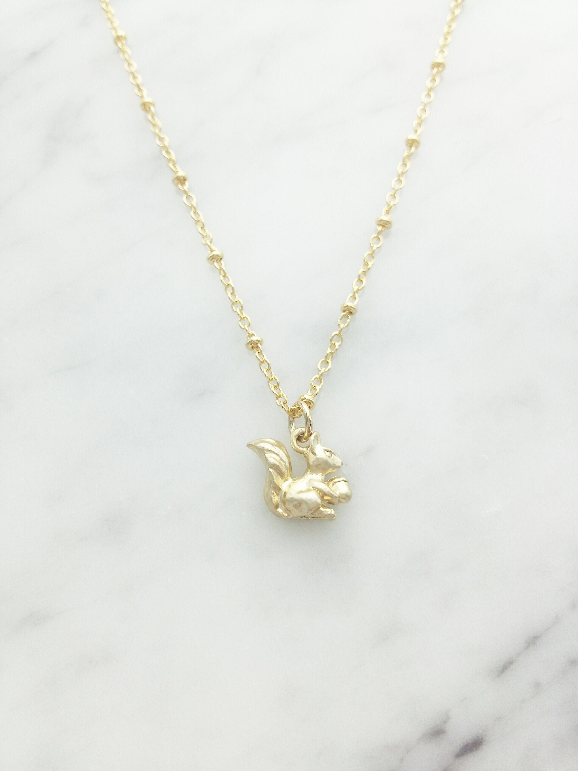 Squirrel Necklace // Tiny Squirrel Necklace // Gold Squirrel Necklace // Squirrel Jewelry // Boyfriend Girlfriend Necklace