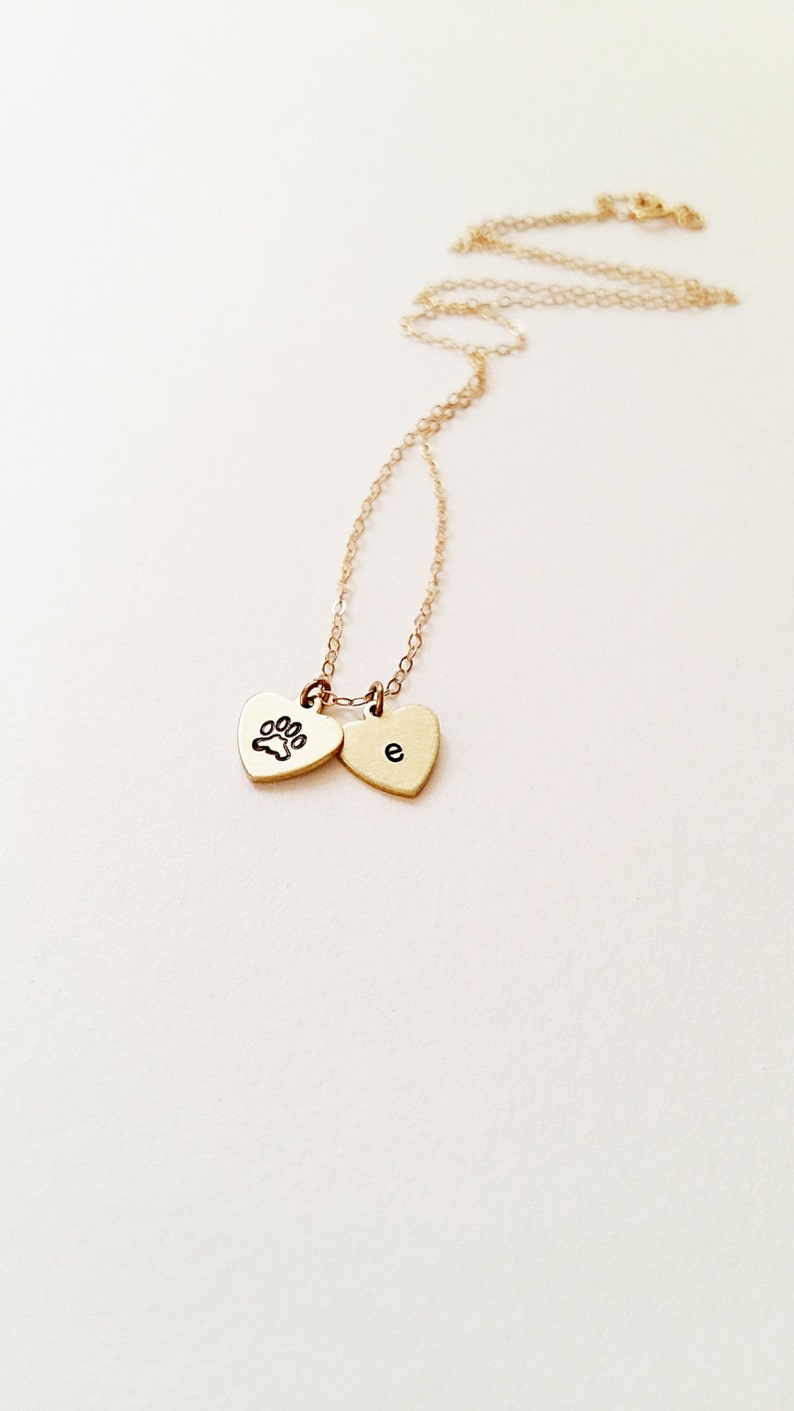 Pet Initial Heart Necklace // 14kt Gold // Initial Necklace // Custom Pet Necklace // Paw Print Necklace // Best Friends image 1