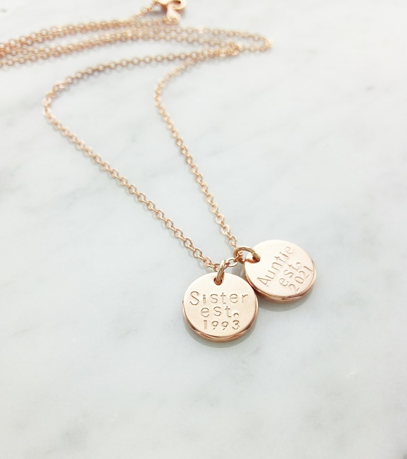 Sister Est. Aunt Est. Necklace, Aunt Necklace, Sister Necklace, New Mom, Mom, Baby Announcement, Pregnancy, Aunt Gift, Sister Gift, New Aunt image 1