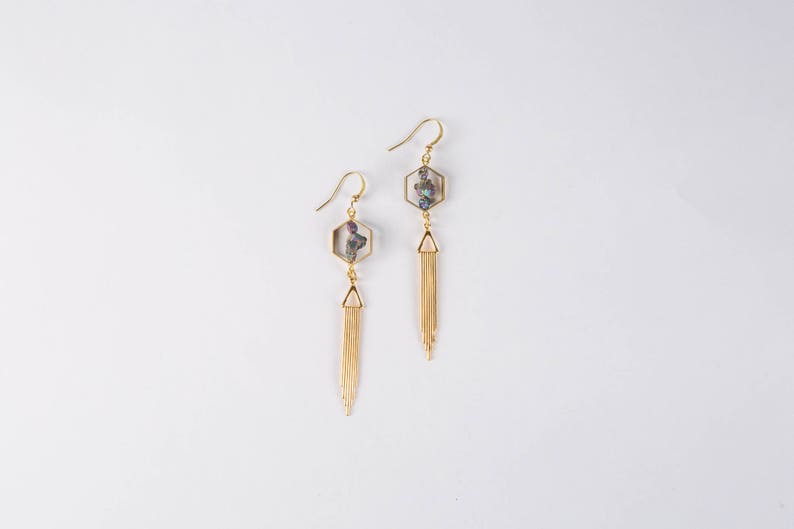 Mystic Quartz Geometric Earrings // Geometric Jewelry // Dangle Earrings // Stone Earrings // Stone and Metal earrings // Mystic Quartz image 3