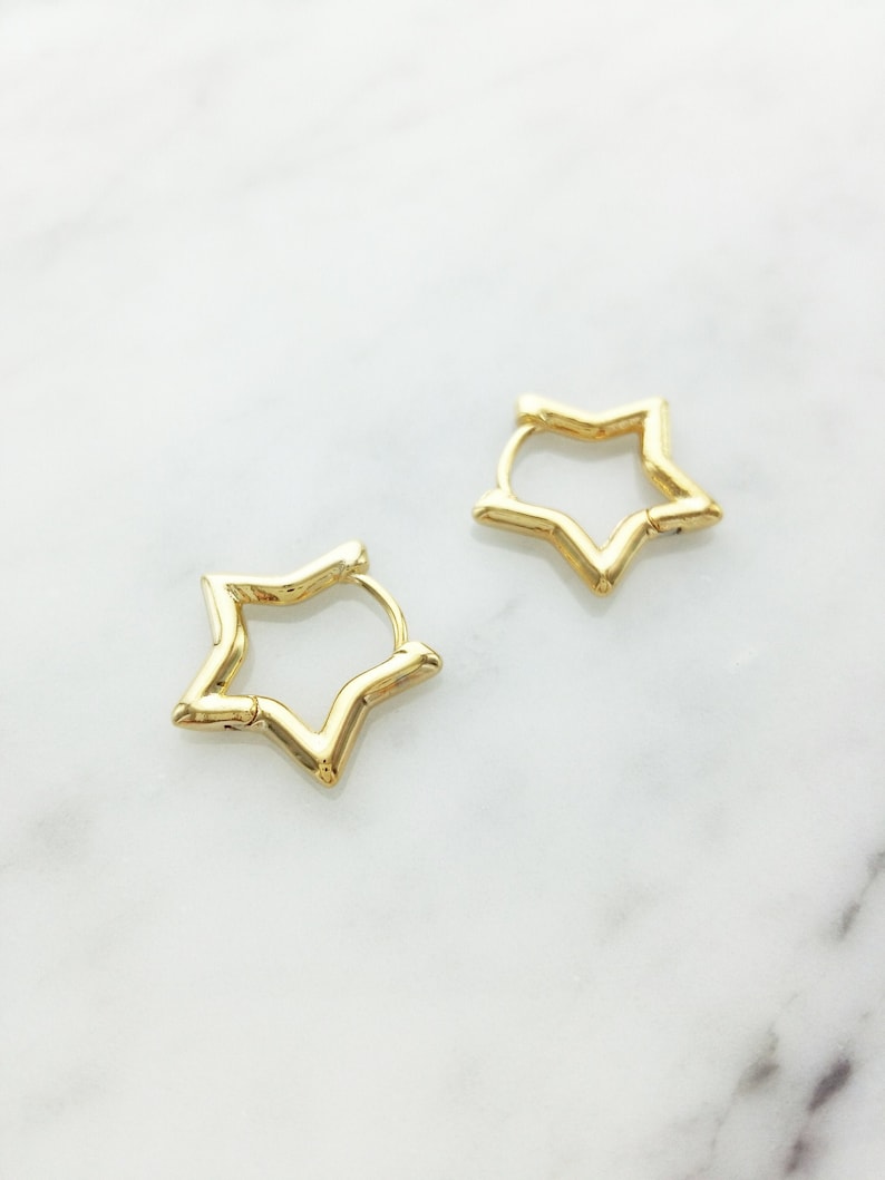 Dainty Star Hoop Earrings, Star Earrings, Hoop, Gift For Her, Mother's Day, Graduation, 16kt Gold, Unique, Punk, Party Earrings, Birthday image 1
