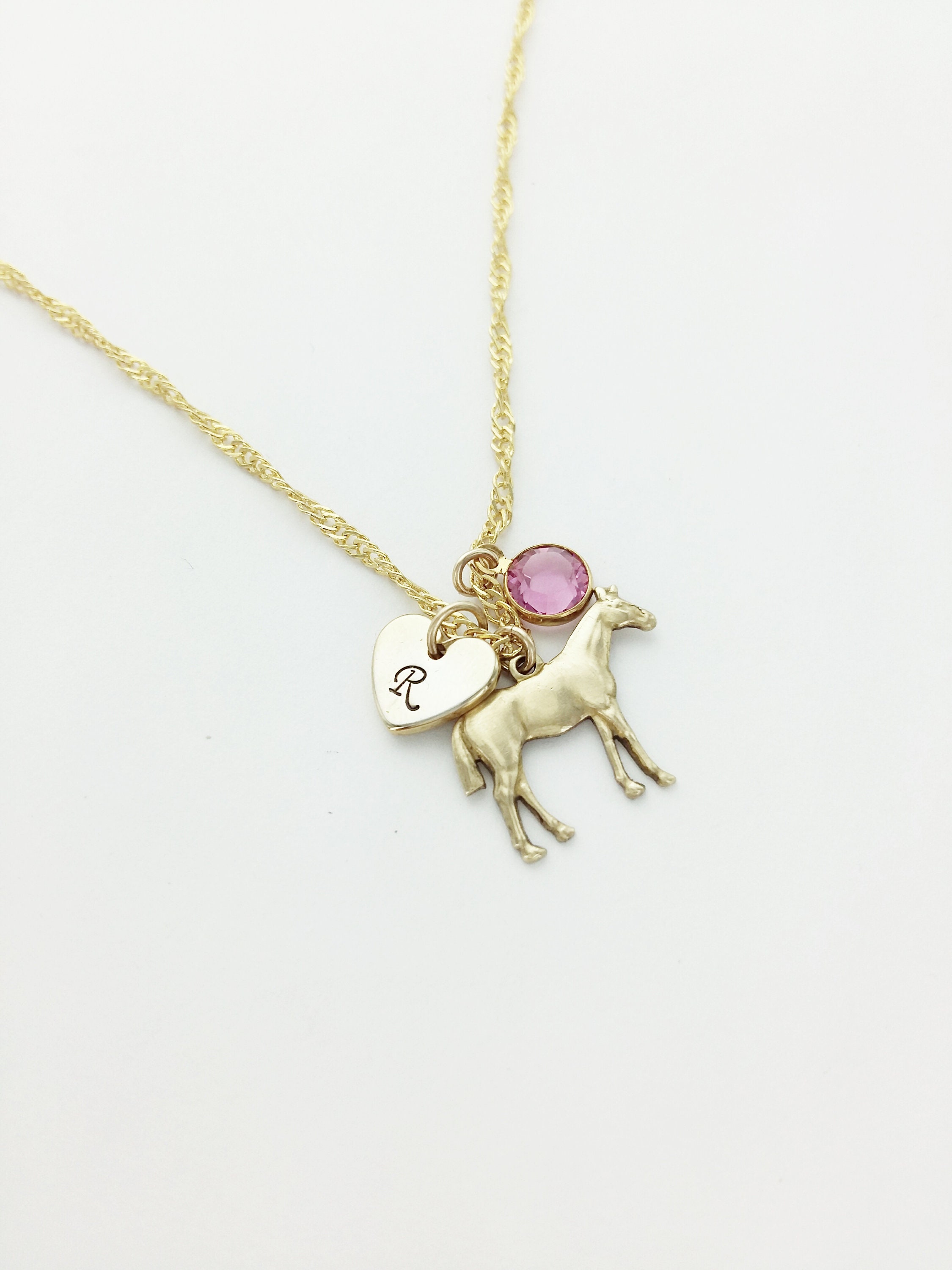 Horse Charm Necklace, Gold or Silver, Initial Necklace, Birthstone Necklace, Horse, Charm Jewelry, Horse Jewelry, Daughter Gift, Birthday