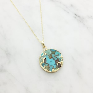 Turquoise Disk Necklace, Gemstone Necklace, Turquoise, Healing ...