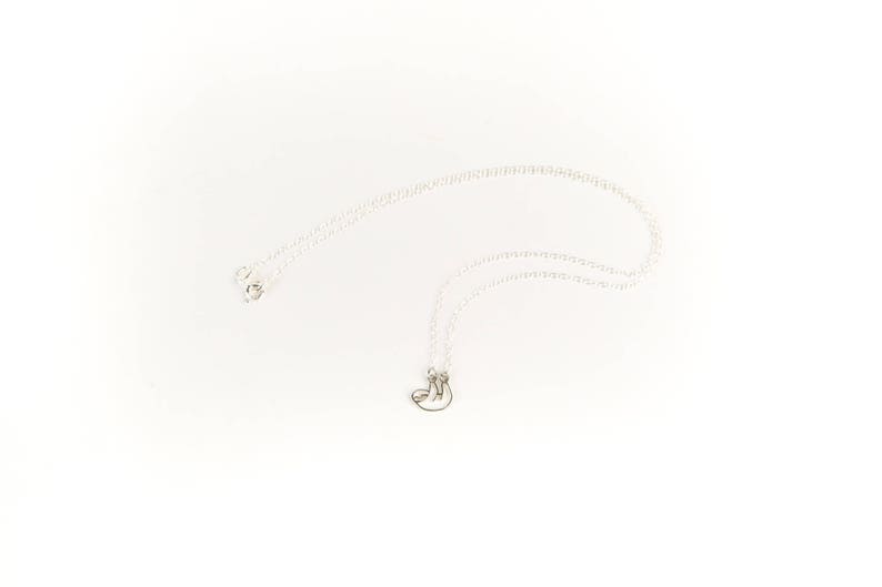 May include: A silver chain necklace with a small silver sloth pendant.