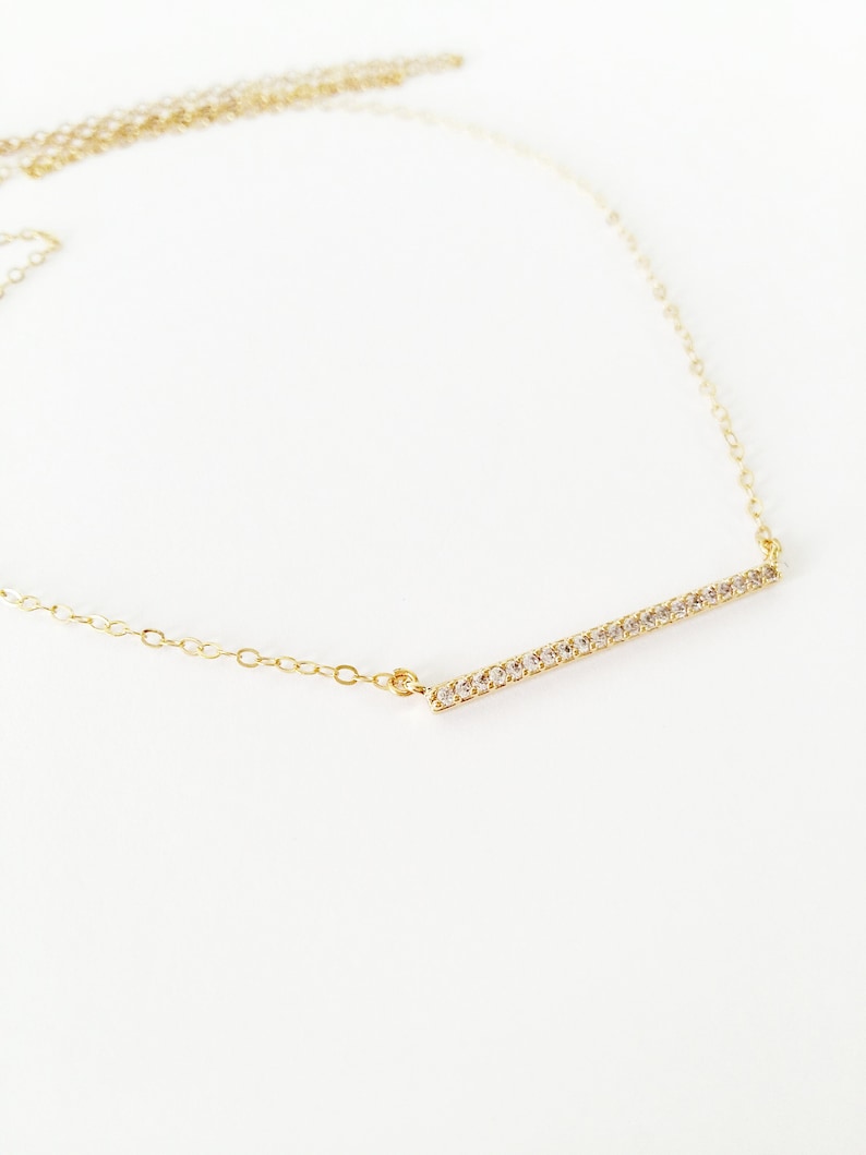Sister Gift Cubic Zirconia Bar Necklace Crystal Necklace Bar Necklace Layering Necklace Gift for Her Mother Daughter