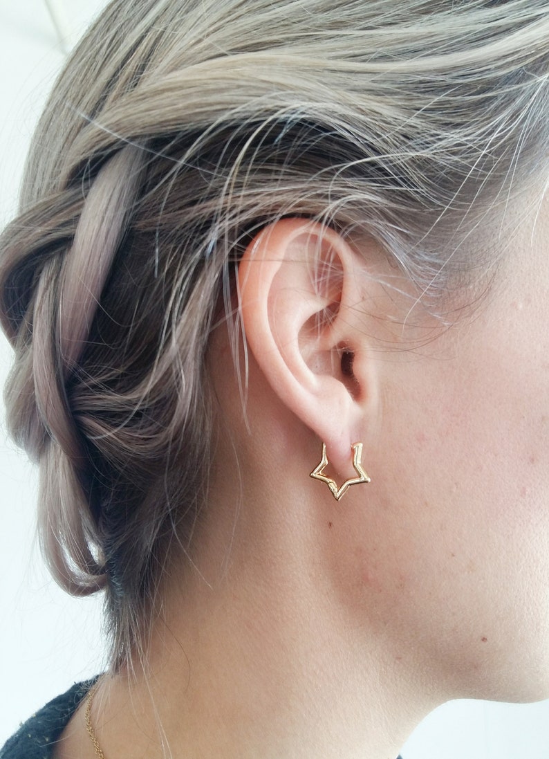 Dainty Star Hoop Earrings, Star Earrings, Hoop, Gift For Her, Mother's Day, Graduation, 16kt Gold, Unique, Punk, Party Earrings, Birthday image 5