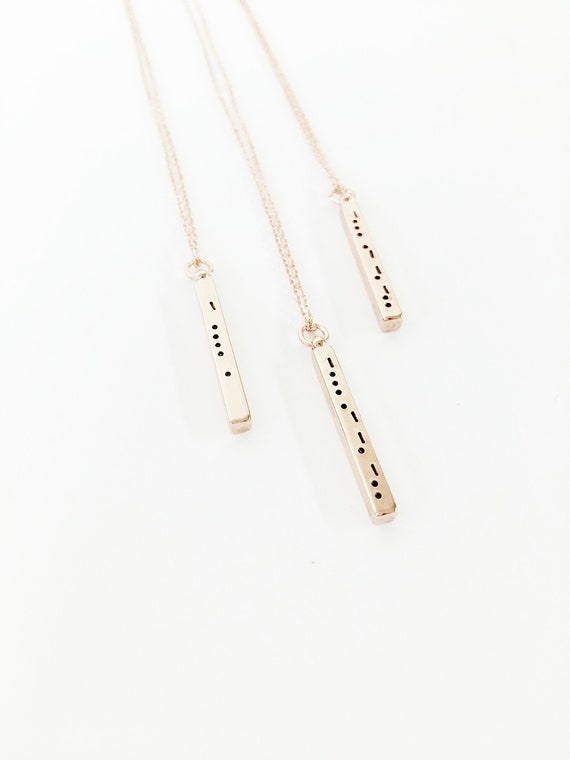 Morse Code Necklace Soul Sister 4 Sided 3D Bar Necklace