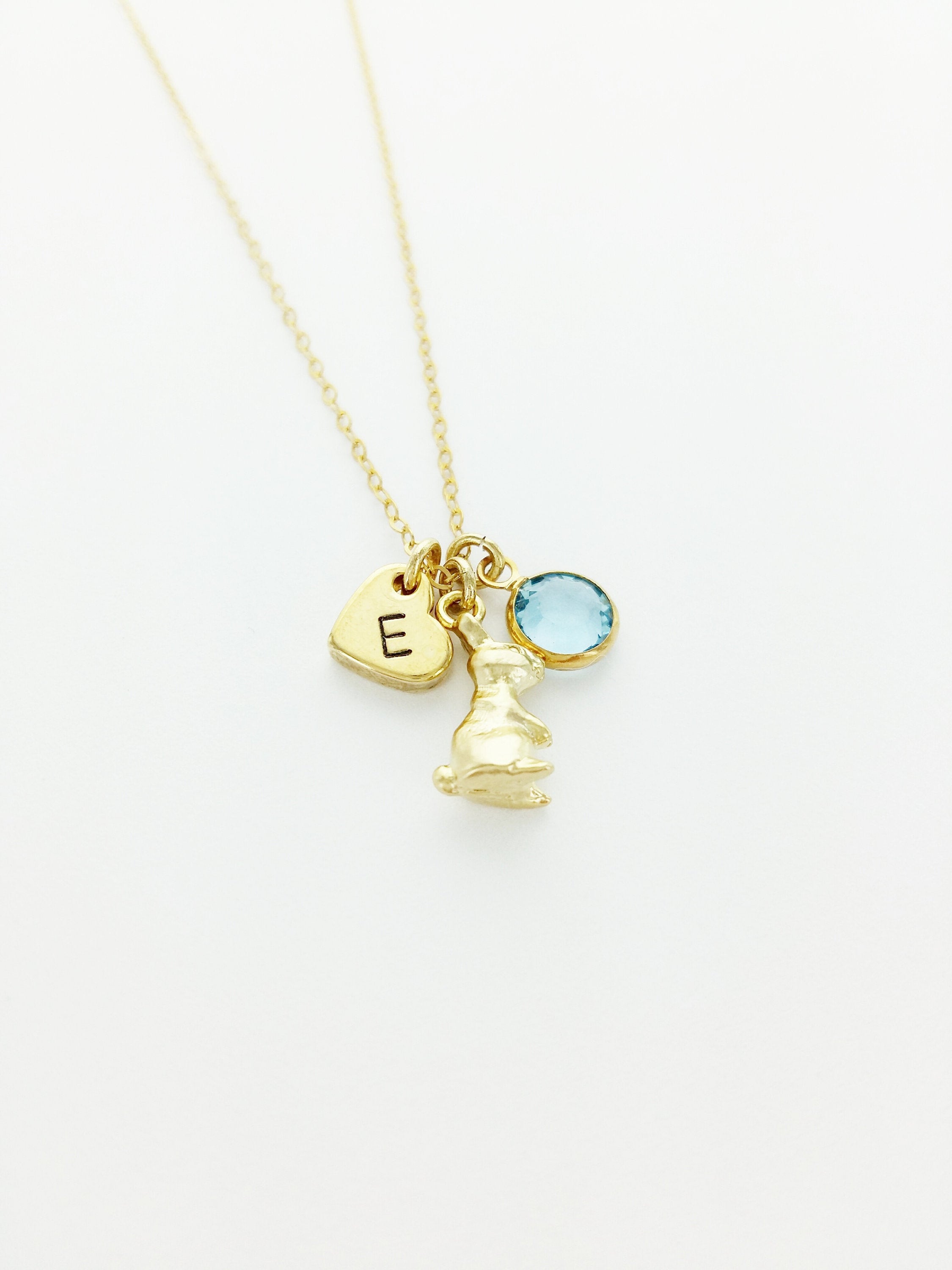 Bunny Charm Necklace, Initial Necklace, Birthstone Necklace, Bunny Necklace, Bunny Jewelry, Personalized Necklace, Gift, Daughter, Rabbit