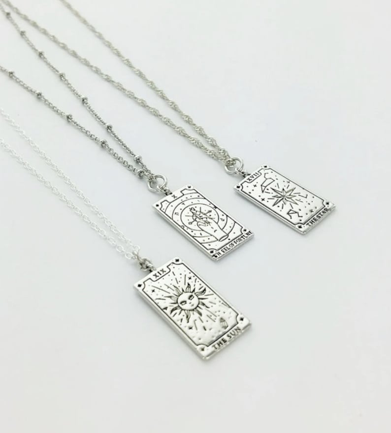 Dainty Tarot Card Necklace, Gold or Silver, The Sun, The Star, The World, Meaningful Gift, Inspirational, Unique, Gift For Her, Strength image 6
