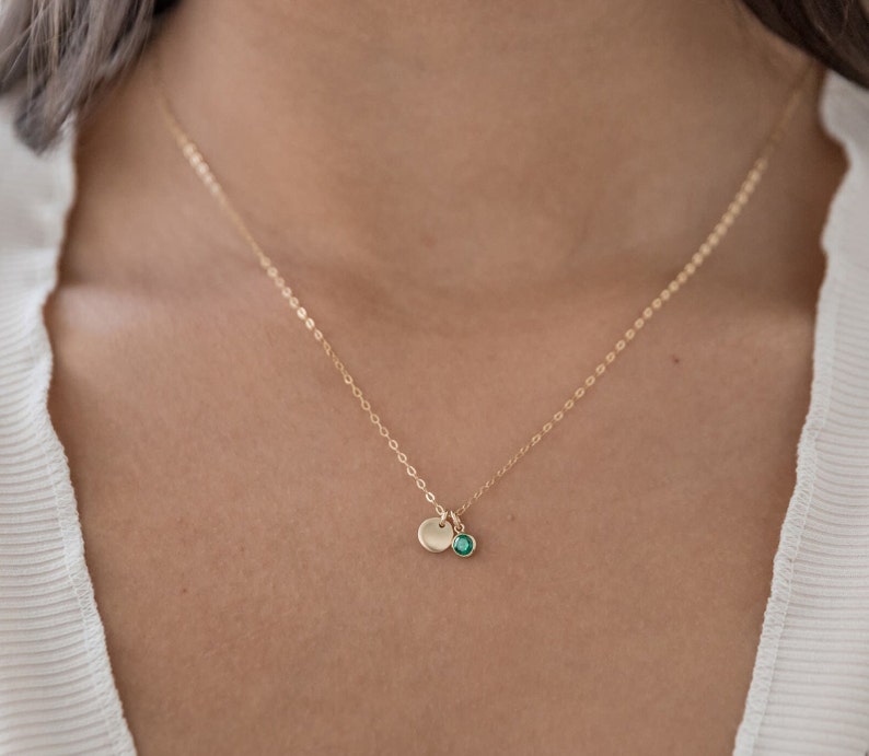 Teeny Initial and Birthstone Necklace, Waterproof, Gold Filled, Sterling Silver, Initial Necklace, Personalized Initials, Birthstone, Gift image 2