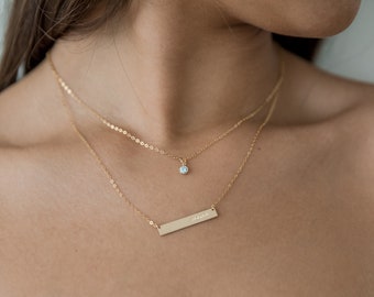 Aangepaste gegraveerde bar ketting, gepersonaliseerde bar ketting, goud, zilver of rosé goud, cadeau