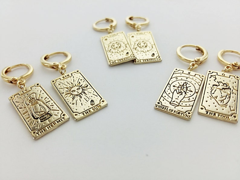 Mix and Match Tarot Card Earrings, Silver or Gold, Meaningful Gift, Inspirational Gift, Unique, Gift For Her, Strength, Sun image 3