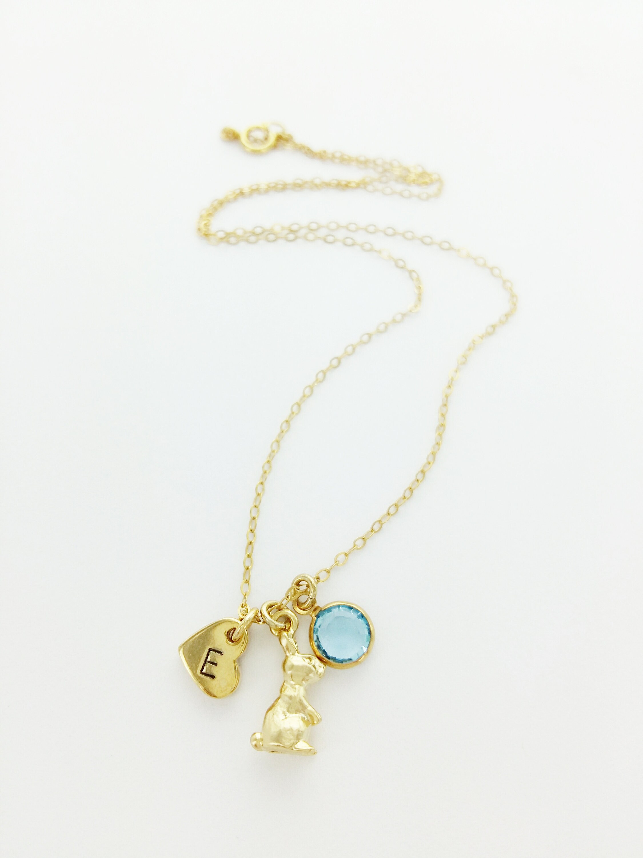 Bunny Charm Necklace, Initial Necklace, Birthstone Necklace, Bunny Necklace, Bunny Jewelry, Personalized Necklace, Gift, Daughter, Rabbit