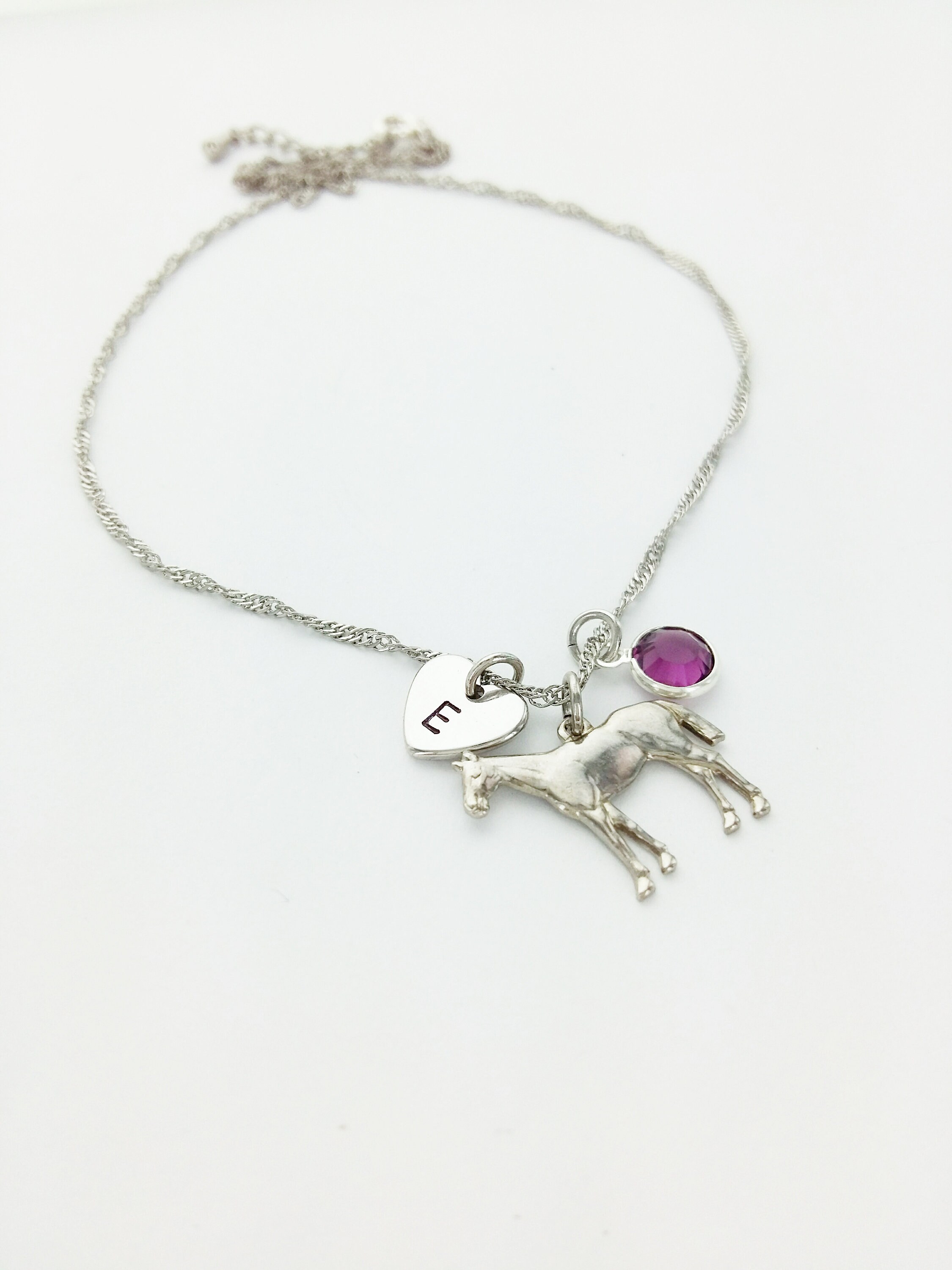 Horse Charm Necklace, Gold or Silver, Initial Necklace, Birthstone Necklace, Horse, Charm Jewelry, Horse Jewelry, Daughter Gift, Birthday