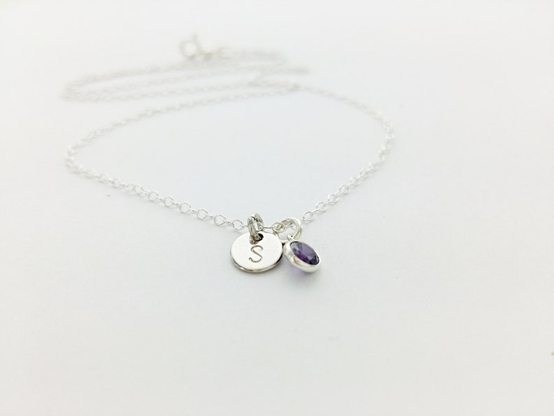 Teeny Initial and Birthstone Necklace, Waterproof, Gold Filled, Sterling Silver, Initial Necklace, Personalized Initials, Birthstone, Gift image 3