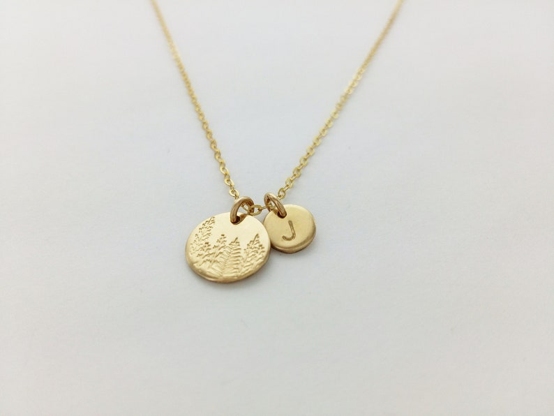 Personalized Initial and Forest Necklace, Mother Necklace, Waterproof, Christmas Gift, Multiple Initials, Family Tree, Dainty, Gold Filled image 1